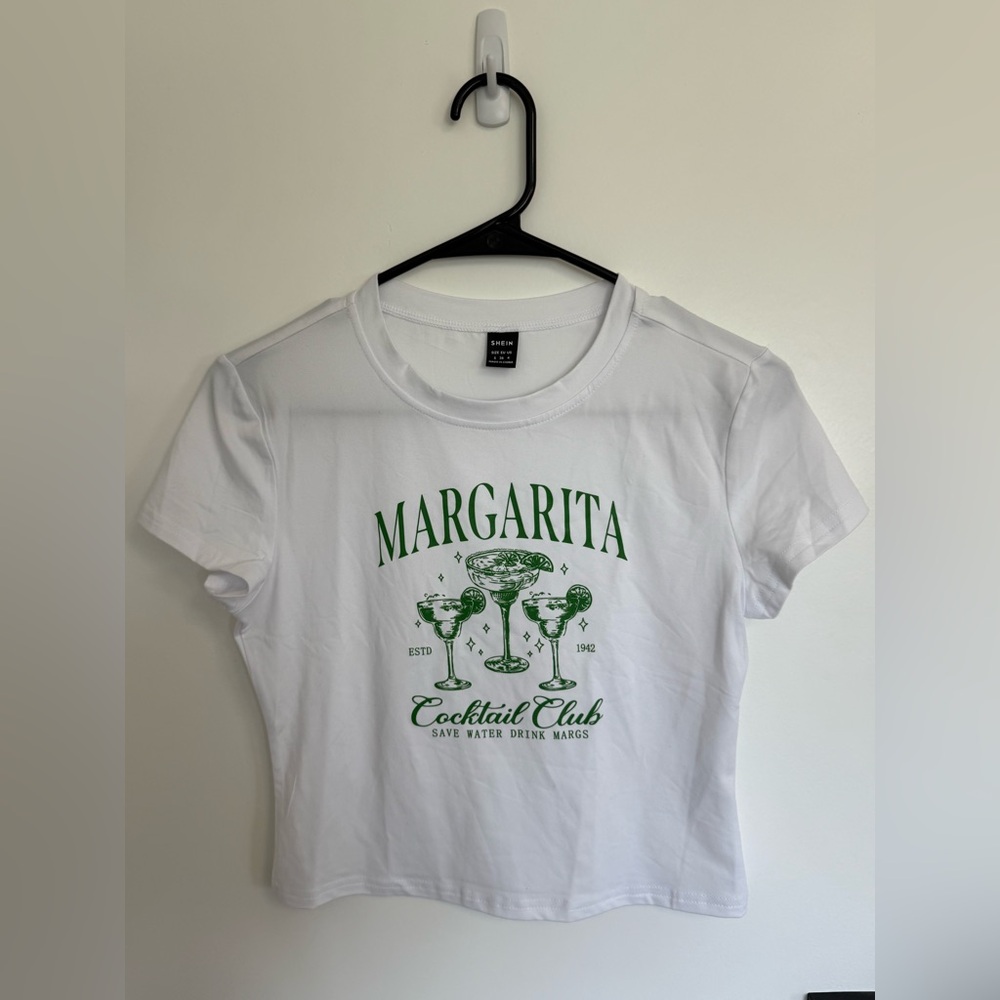 SHEIN White Tee Graphic Margarita Cocktail Club
